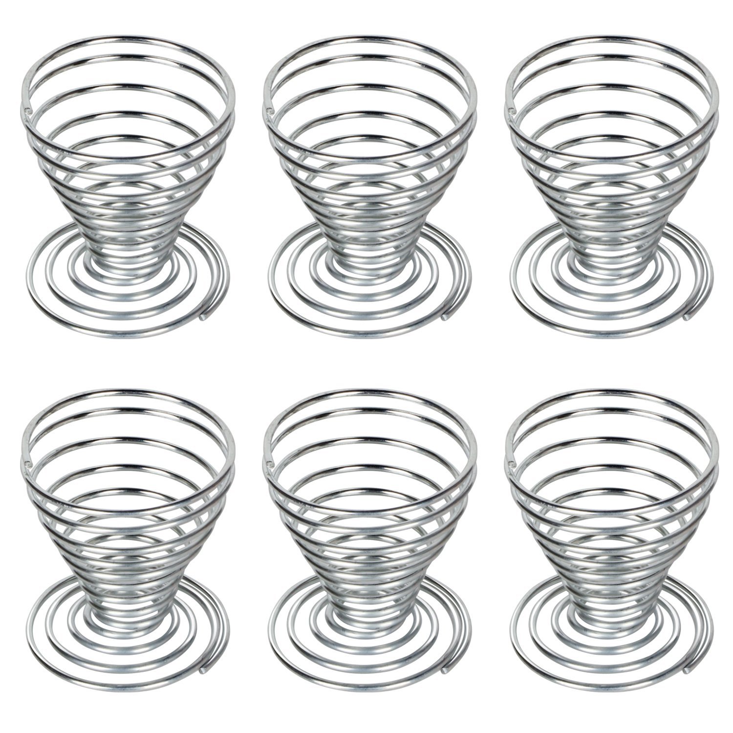 TRIXES 6 x Egg Cups Brushed Stainless Steel Spiral Spring, Silver-Tone Egg Holders for Restaurant and Home Use