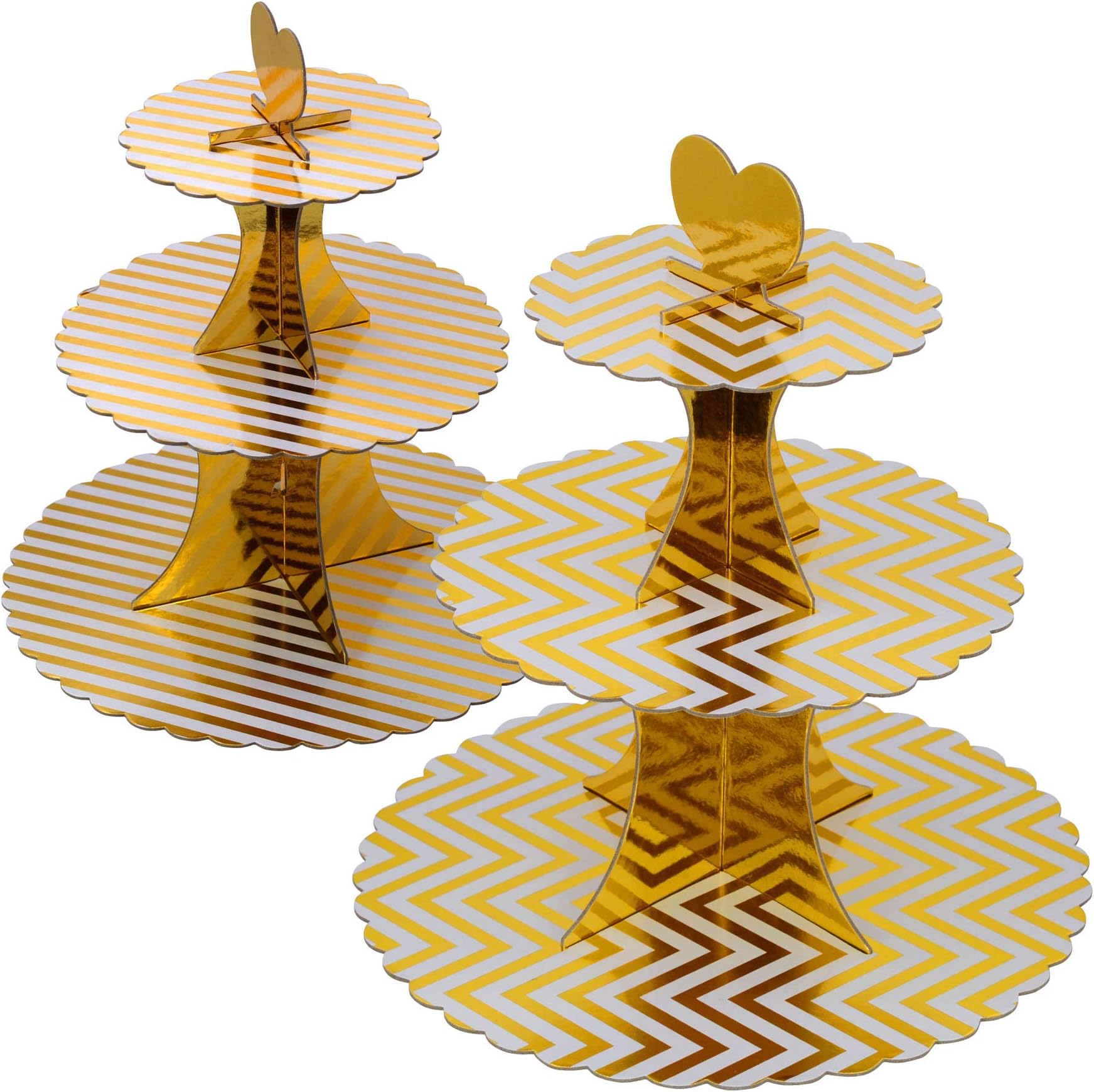 3-Tier Cardboard Cupcake Stand/Tower for Party (2, Gold stripe)