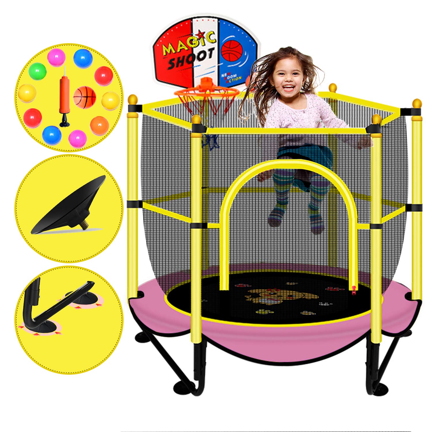 Trampoline for Kids 5 FT Baby Toddler Small Indoor Recreational Trampolines with Net Safety Enclosure Gymnastics Equipment for Home Exercise Mini Rebounder Backyard Games