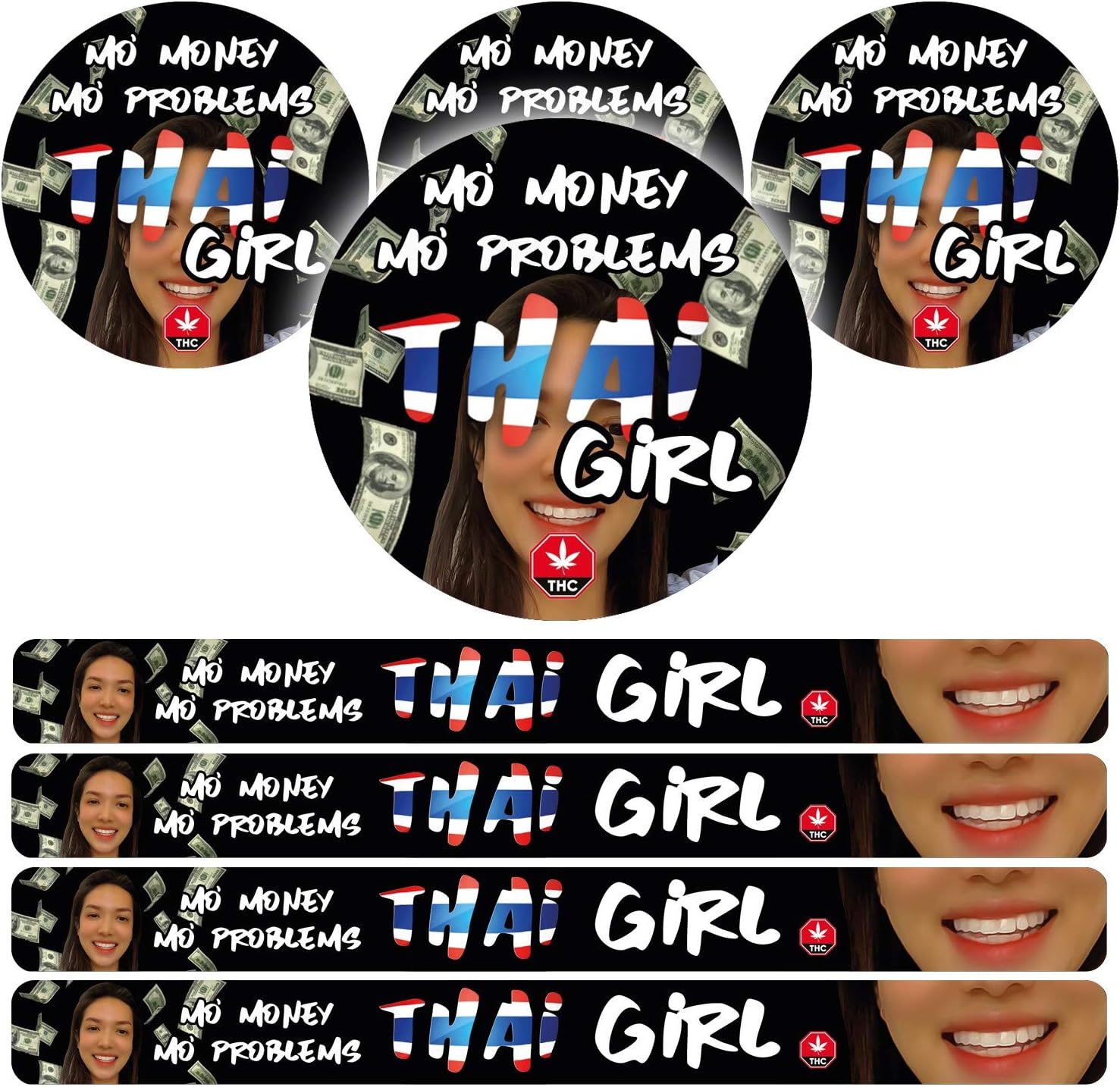 100ml Pressitin Stickers - Lid and Label - 3.5g Cali Press Tin Stickers - Thai Girl x60
