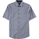 Tasso Elba Mens Grid-Pattern Button Up Shirt