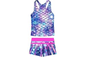 UNIFACO Girls Swimsuits Two Piece Tankini Bathing Suits Boyshort Summer Beach Rash Guard Swimwear for 4-13T
