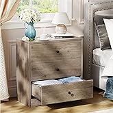 Memobarco Nightstand, Bedside Tables, Farmhouse Wood Night Stand with 3 Storage Drawers, Small Wooden Dresser Chest of Drawers Bedside Cabinet for Bedroom Small Spaces, Gray
