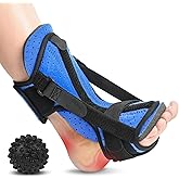 Runkelai Plantar Fasciitis Night Splint with Massage Ball, Adjustable Brace Dorsal Night Splint for Achilles Tendonitis Foot Drop Relief Arch Pain, Comfortable with 4 Straps for Secure Fit Black-Blue