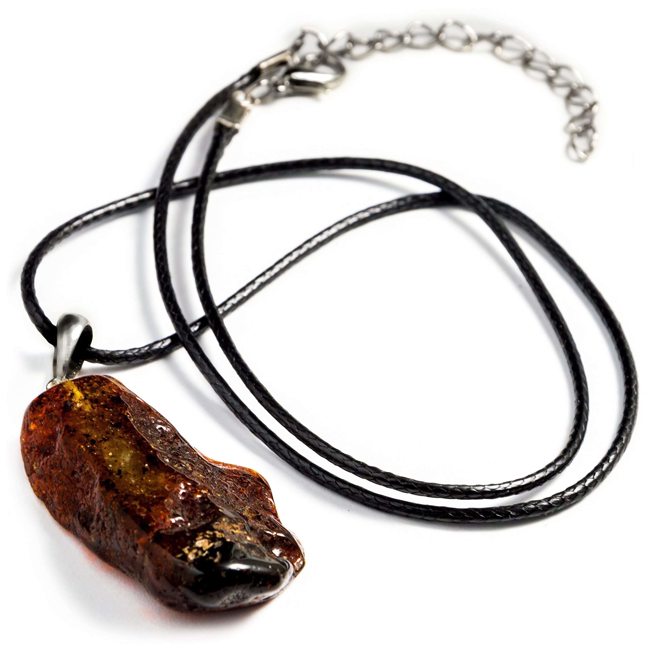 Pendant for Women and men, Genuine Baltic Unpolished Amber, Cord Necklace with Clasp (Small Rock Color), Small and Larger, Small and Larger, Gemstone, Amber