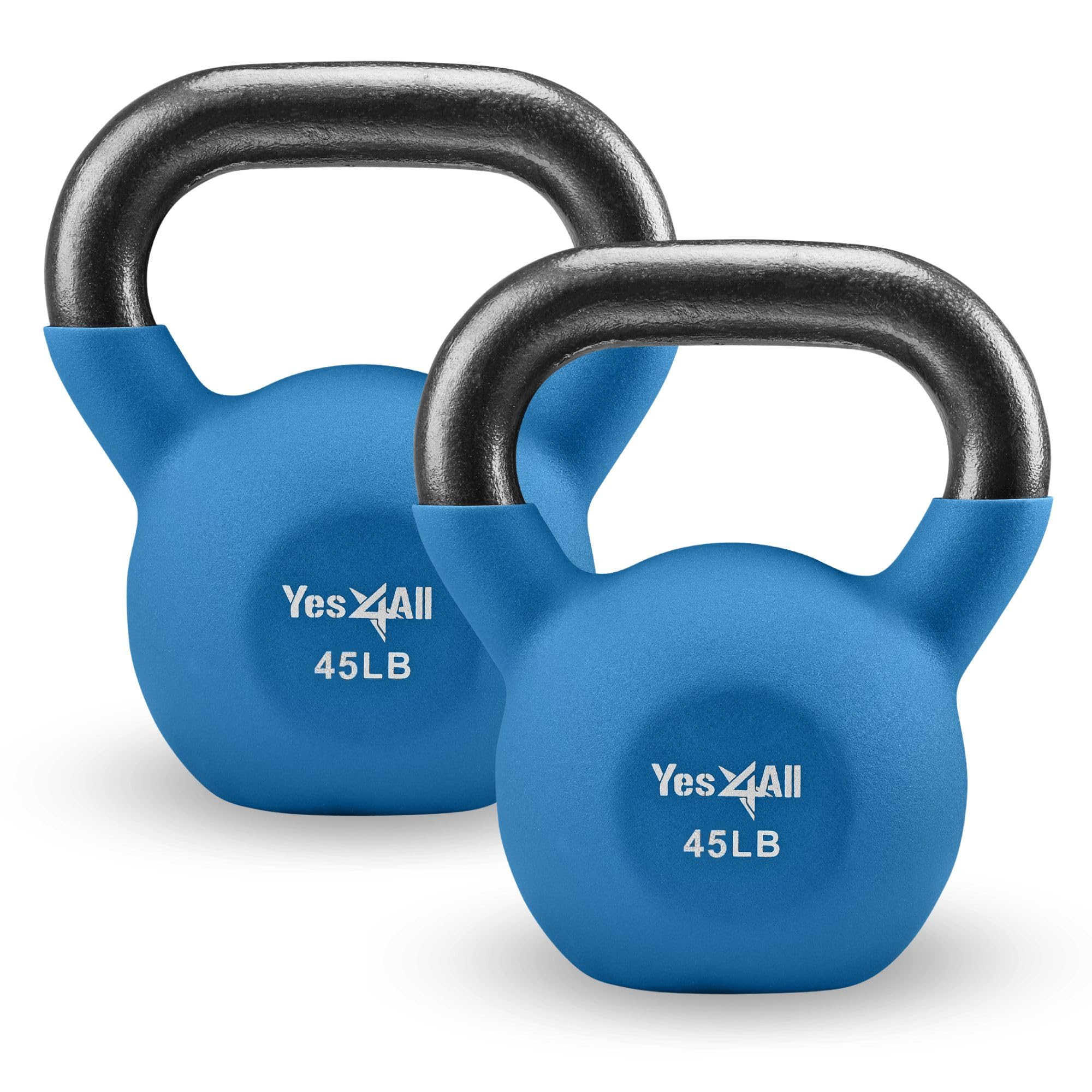 Photo 1 of Yes4All Kettlebell, Pair 45 LB Neoprene Coated Cast Iron Kettlebells, Wide Grip Handle & Flat Bottom for Swings, Squats, Deadlifts, Push Ups & Full Body Training at Home Gym