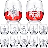 Zhehao 12 Pcs Winter Wine Glass 12oz Snowflake Stemless Wine Glass Cups, Holiday Themed Drinking Glasses, Winter Party Gift for Celebration