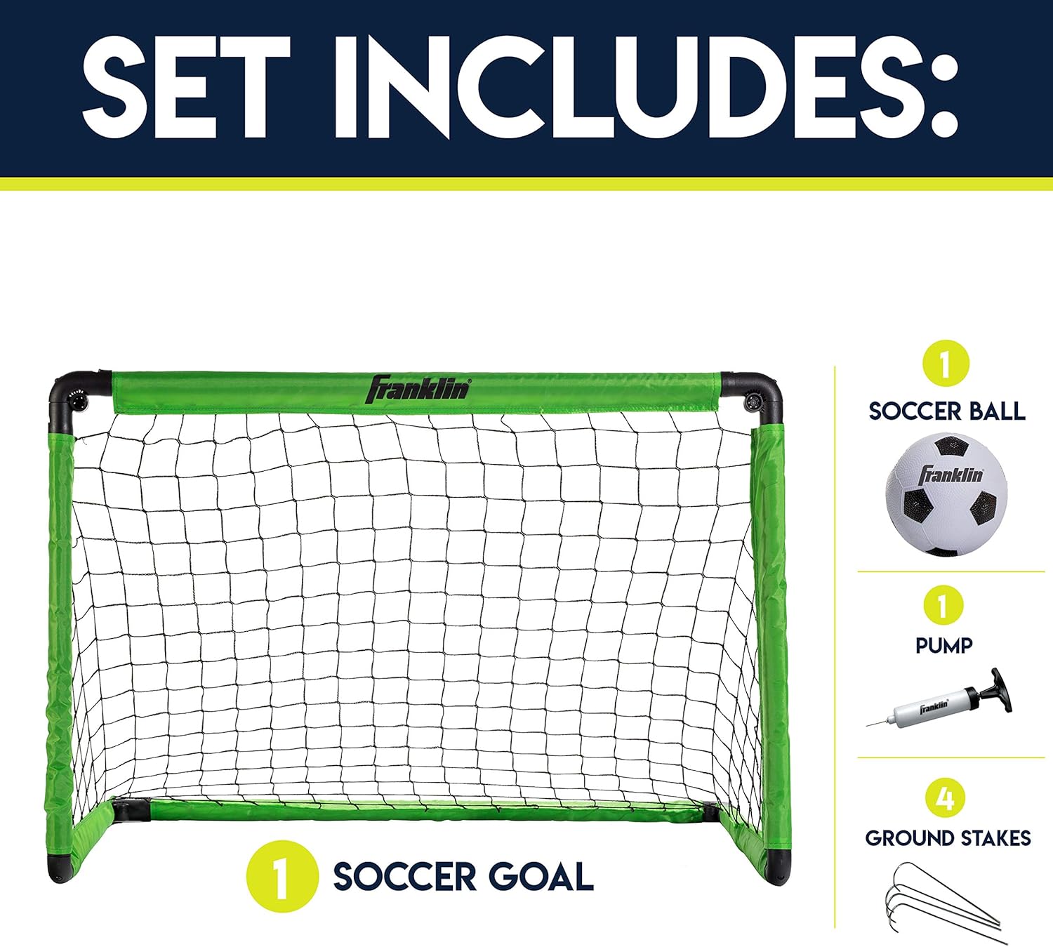 Franklin Sports Kids Mini Soccer Goal Set - Backyard/Indoor Mini Net and Ball Set with Pump - Portable Folding Youth Soccer Goal Set - Neon Green - 36" x 24" (60156) : Sports & Outdoors