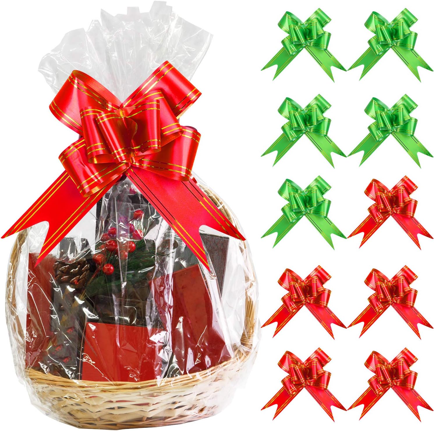 Aneco 10 Pack Large Clear Cellophane Wrap Christmas Clear Basket Bags