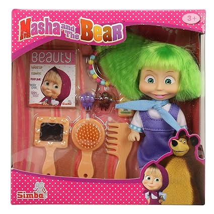 Simba Masha and The Bear Doll Beauty Toy Playset for Kids, 13 cm - Green