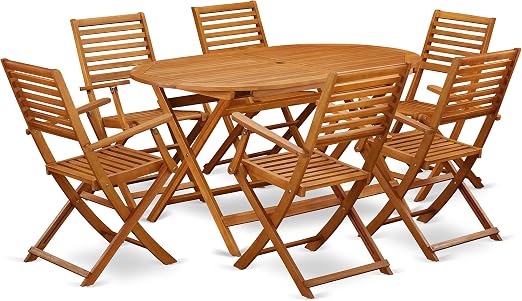 Amazon Com This 7 Pc Acacia Wood Outdoor Dining Sets Includes An Outdoor Table And 6 Patio Dining Chairs Furniture Decor