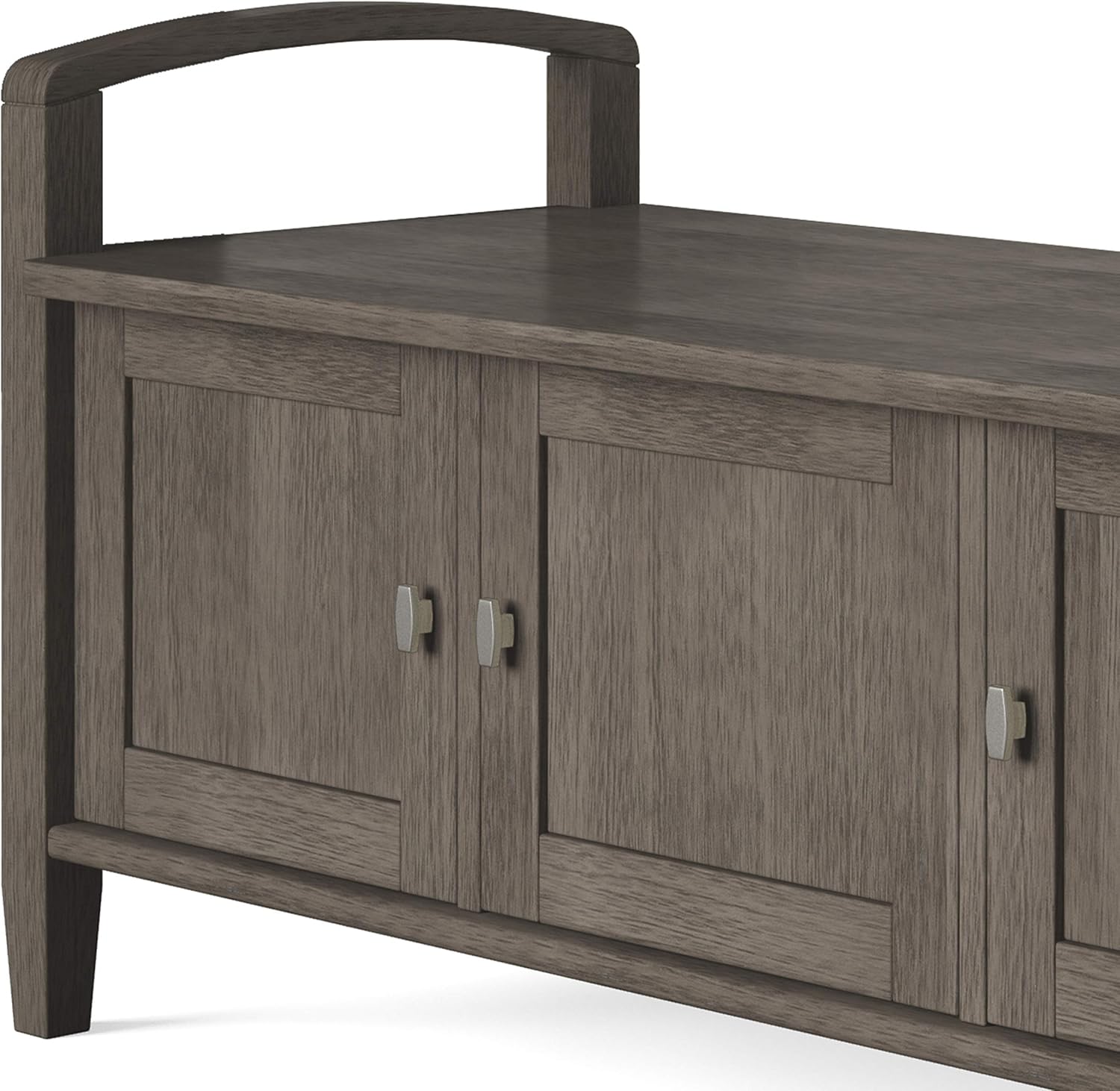 Simpli Home Warm SOLID WOOD 44 inch Wide Entryway Storage Bench with 3 Doors, Multifunctional, Rustic, in Farmhouse Grey: Furniture & Decor