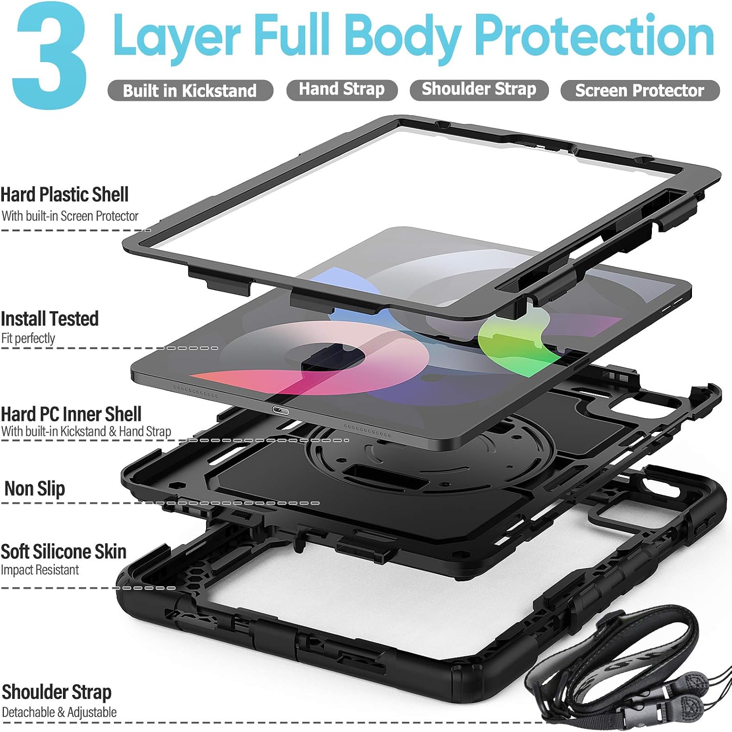 SEYMCY Case for iPad Air 5th/4th Generation 10.9 inch 2022/2020, Full-body Shockproof with Screen Protector - Image 5