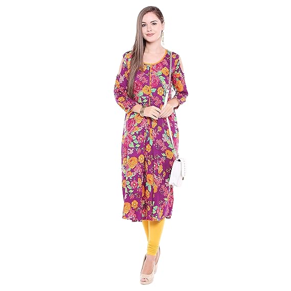 OOMPH! Womens Rayon Pleated Kurta