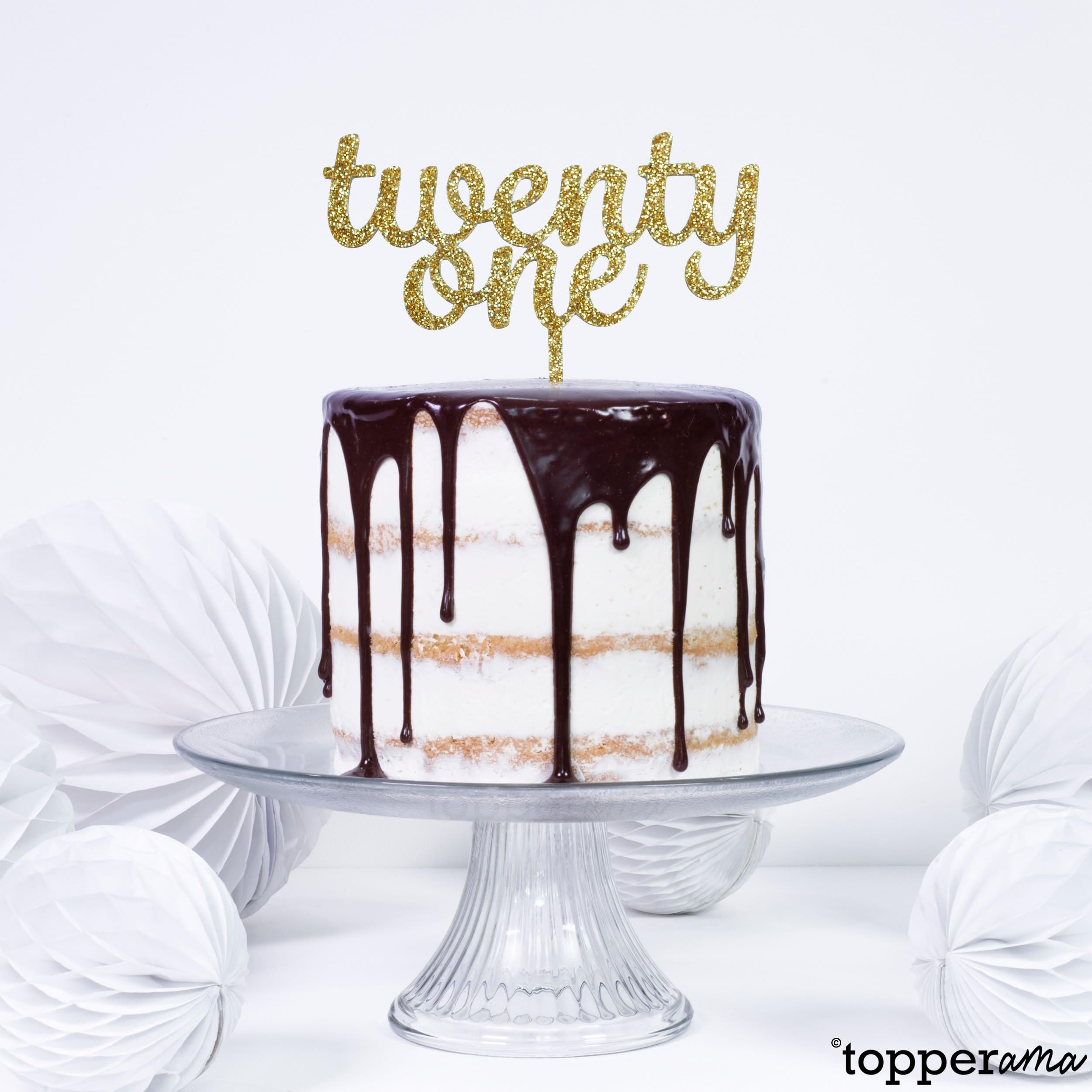 Twenty One 21 21st Age Birthday Cake Topper by Topperama (3mm Gold Glitter Acrylic)