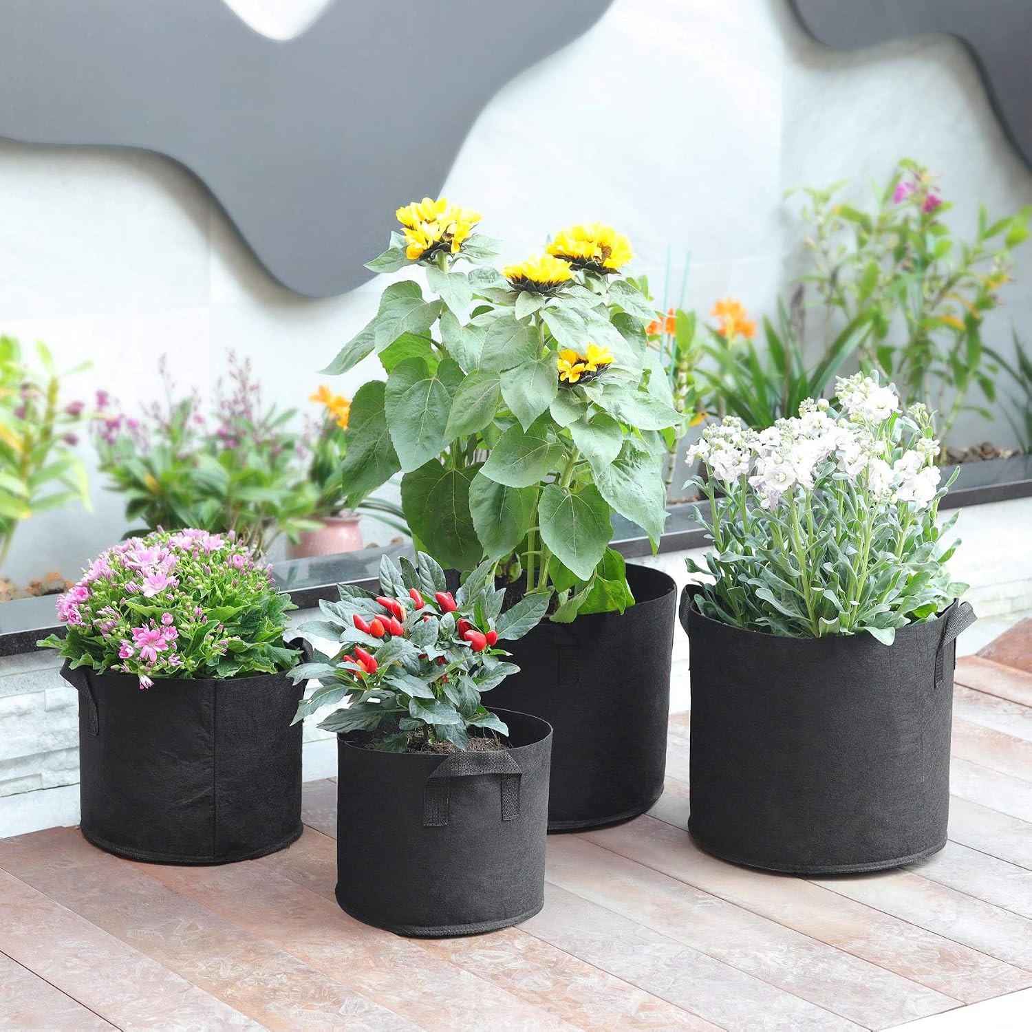 T4U 7 Gallon Plant Grow Bags with Handle Pack of 5, Fabric Pots Growing Bag, Heavy Duty Nonwoven Planter - Image 4