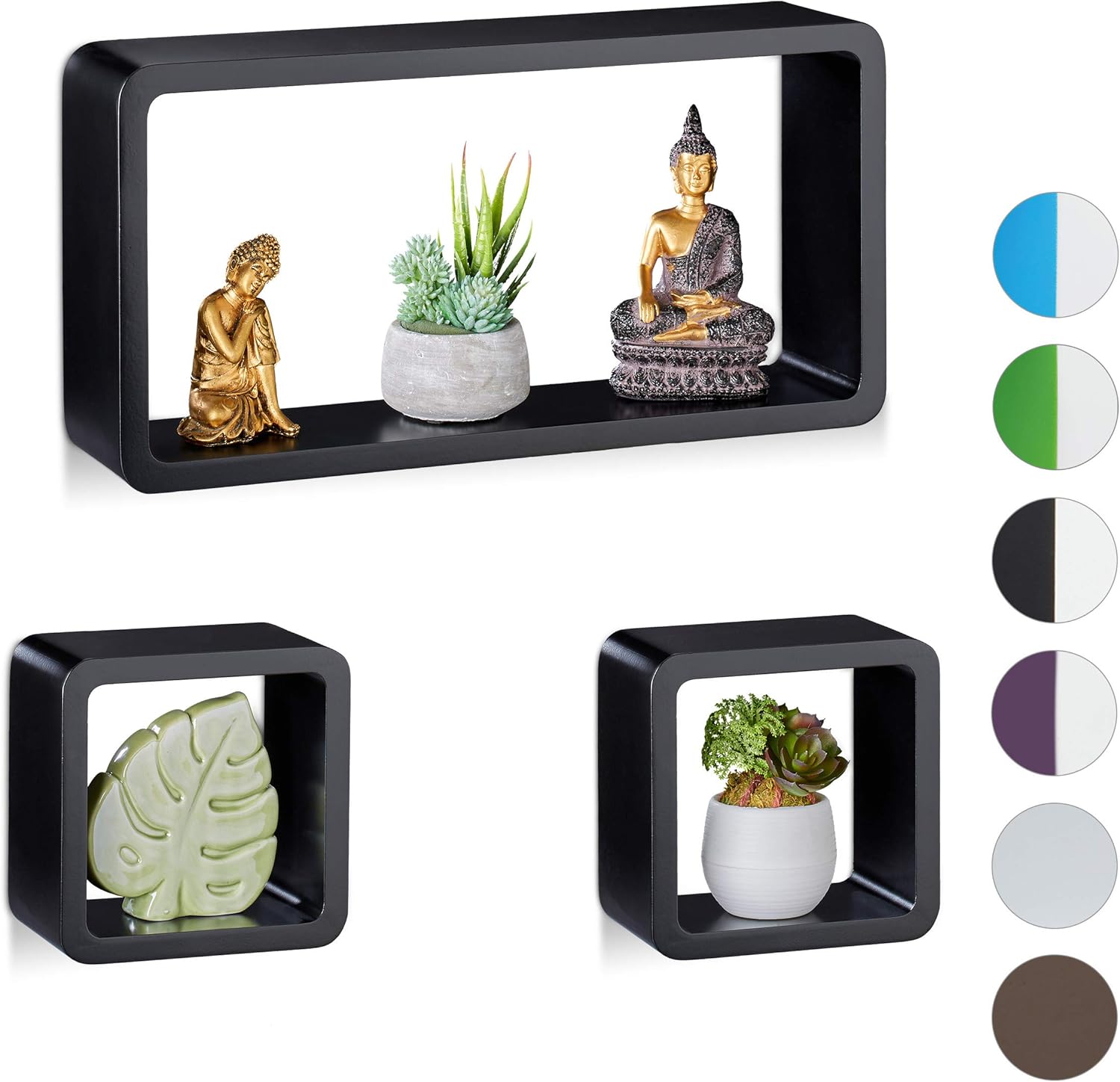 Relaxdays Cube Shelves, Set of 3, Floating, Horizontal and Vertical