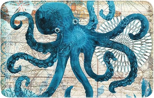 Amazon Com Uphome Octopus Foam Bath Mat Sea Theme Coastal Navigation Map Blue Bathroom Rugs Non Slip Flannel Floor Bath Rug Summer Ocean Life Bathroom Decorations 20x31 Home Kitchen