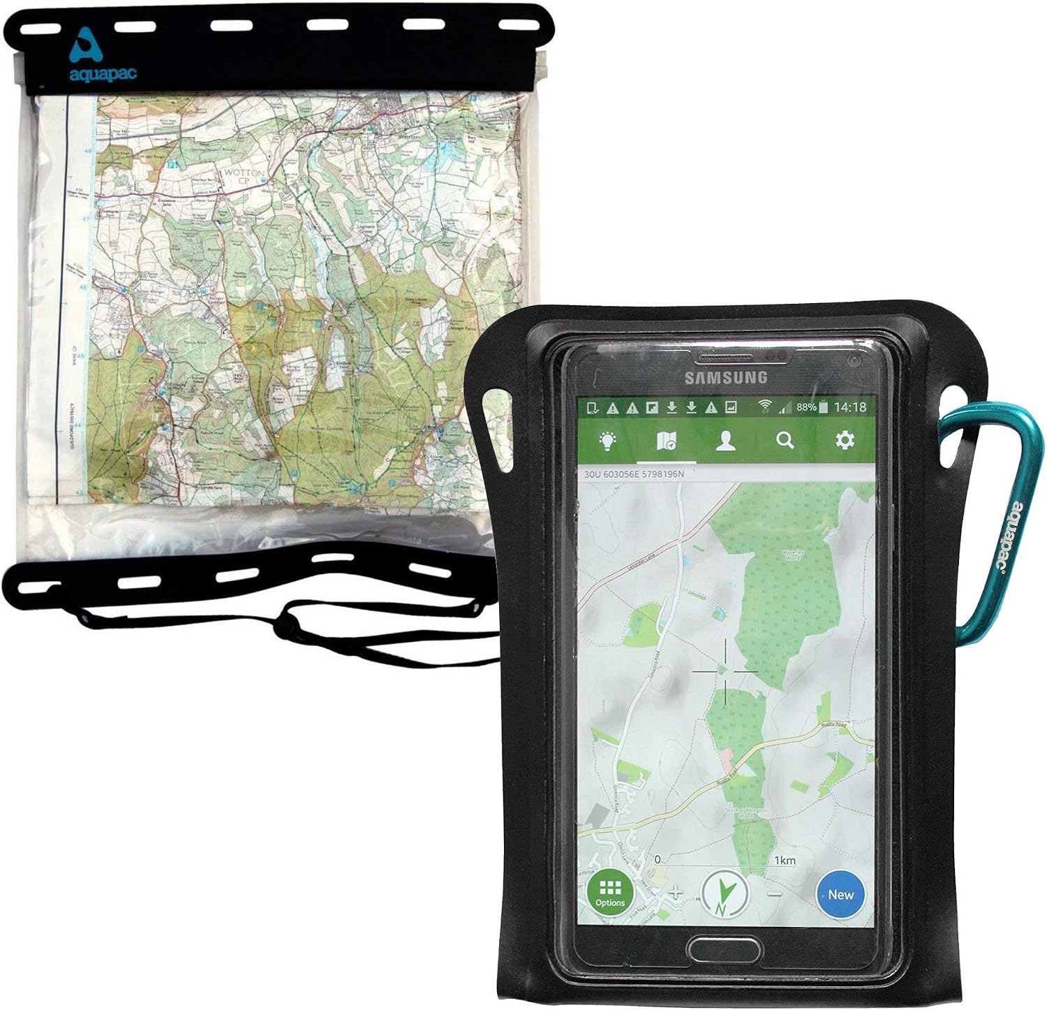 Aquapac Combo, Large Map Case and Trailproof Phone Case, Made in the UK, Lanyard, Travel Essential, 5 Year Warranty