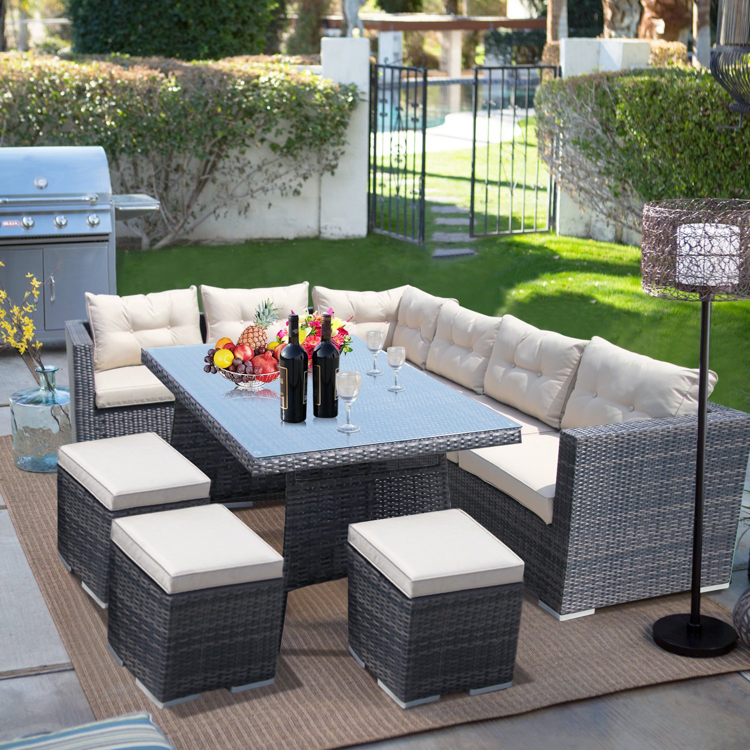 Patioption 8 Pieces 9 Seaters Outdoor Patio Furniture Sets Patio Sectional Furniture Sofa Pe Rattan Corner Sofa Couch Sets Conversation Sets Dining Sets Patio Garden Furniture All Weather Brown Kitchen Dining Cjp Org In