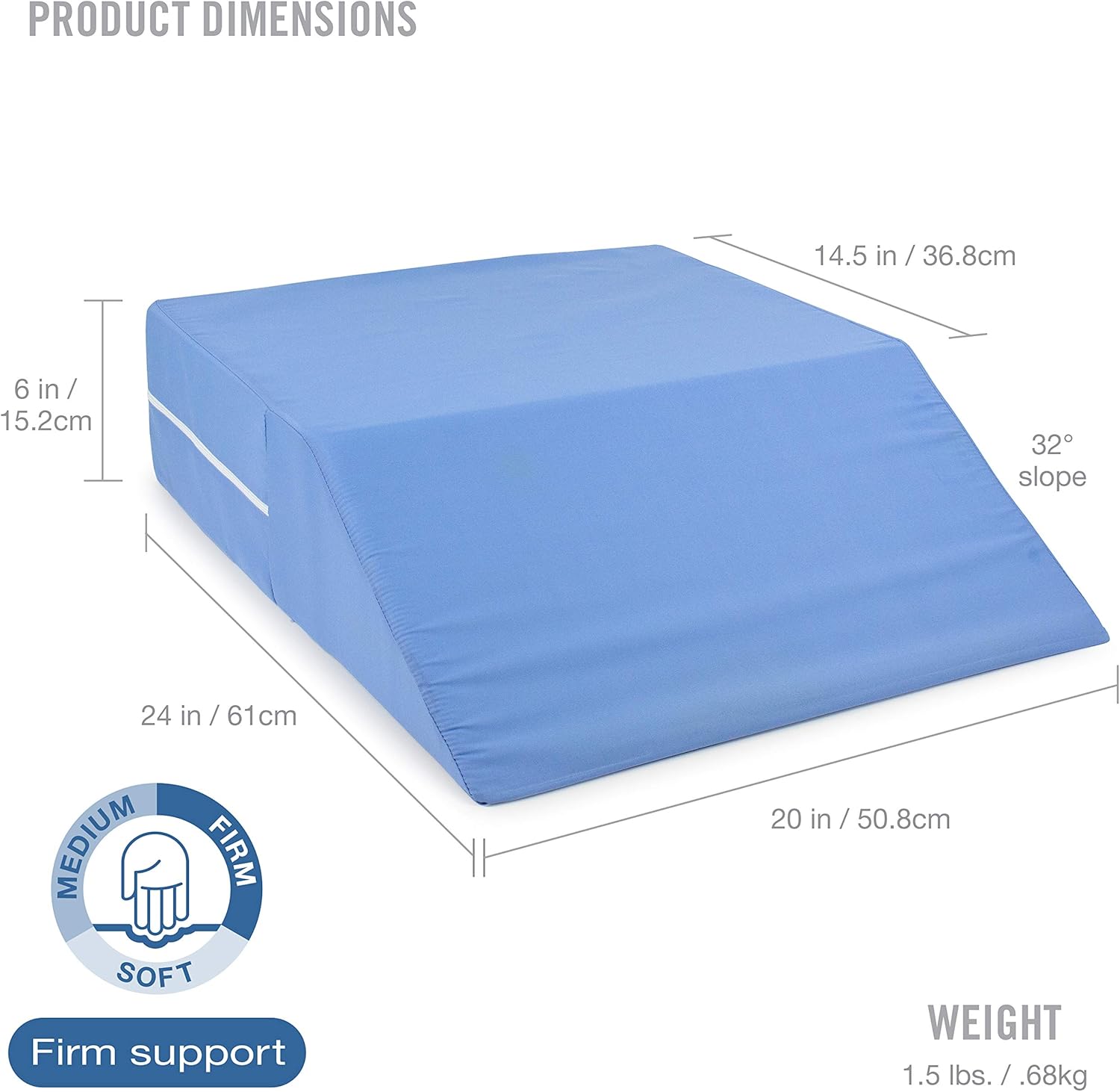 DMI Ortho Bed Wedge Elevated Leg Pillow, Supportive Foam Wedge Pillow for Elevating Legs, Improved Circulation, Reducing Back Pain and More, Blue: Health & Personal Care