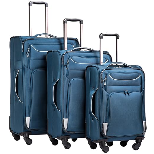 Coolife Luggage 3 Piece Set Suitcase Spinner Softshell lightweight (blue+sliver) best spinner luggage