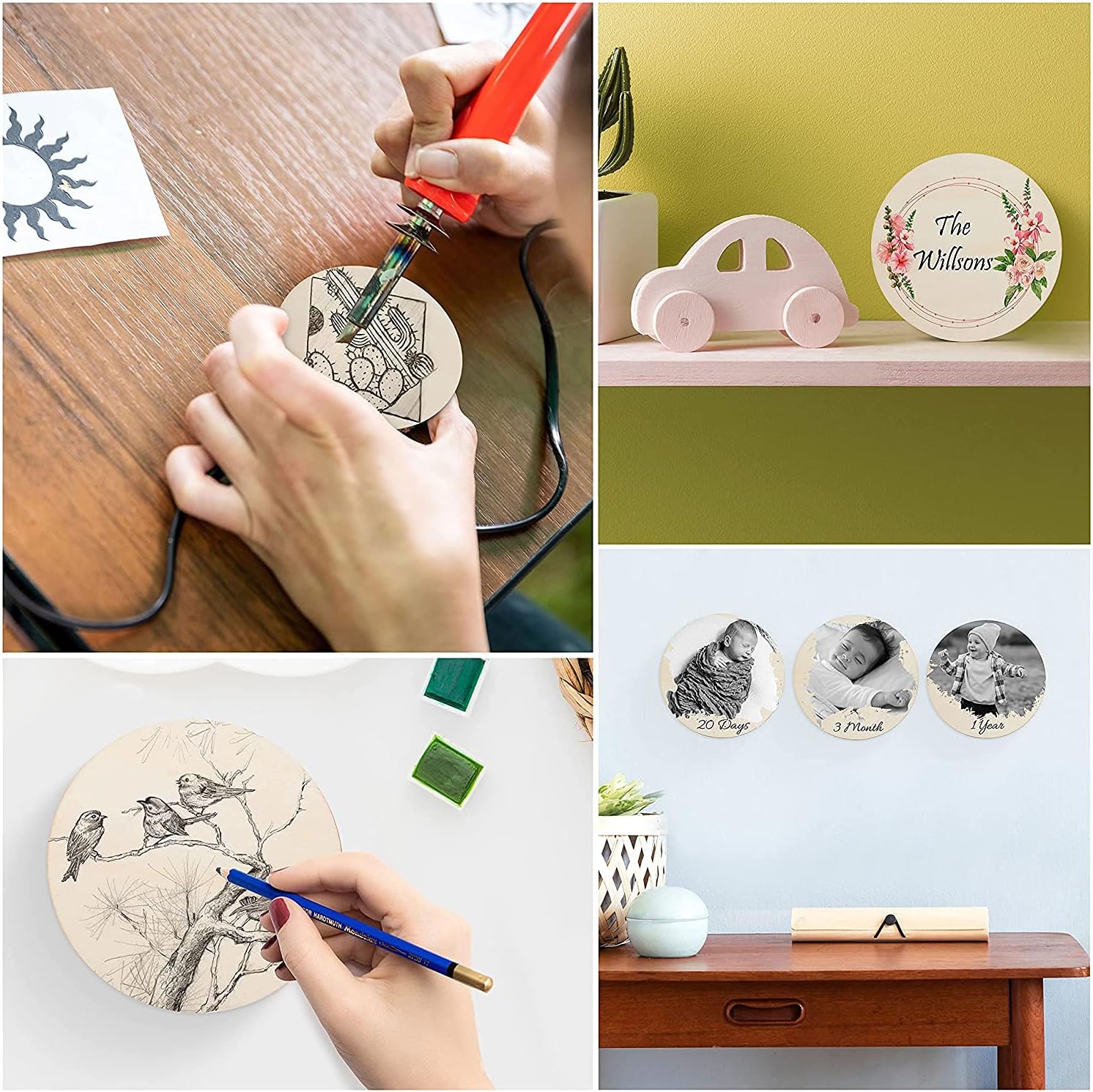 12Pcs 12 Inch Wood Circles for Crafts, Unfinished Blank Wooden Rounds Slice Wooden Cutouts for DIY Crafts, Door Hanger, Sign, Wood Buring, Painting, Christmas Décor : Kitchen & Dining