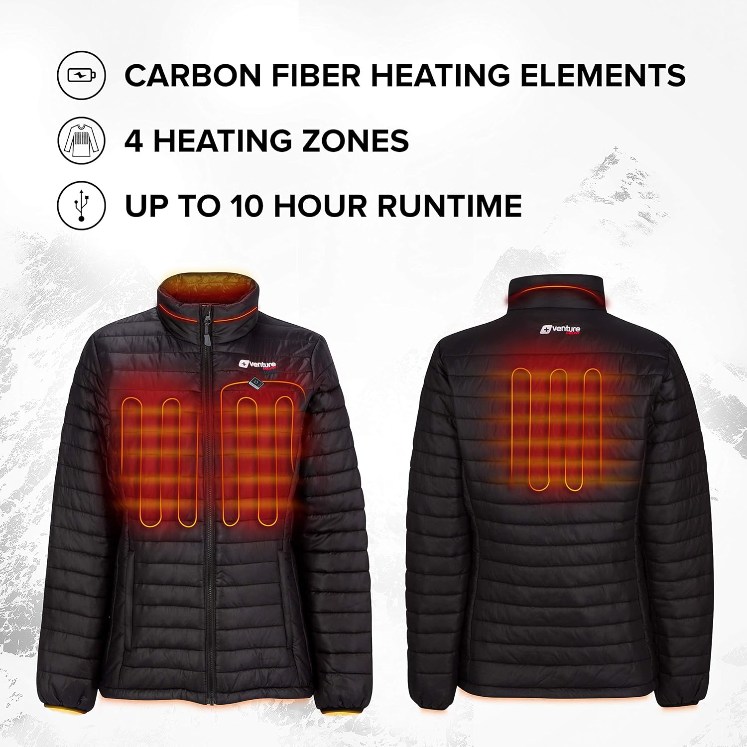 Venture Heat Women's Heated Jacket with Battery Pack - Insulated Electric Coat, Windproof, Traverse 2.0: Clothing