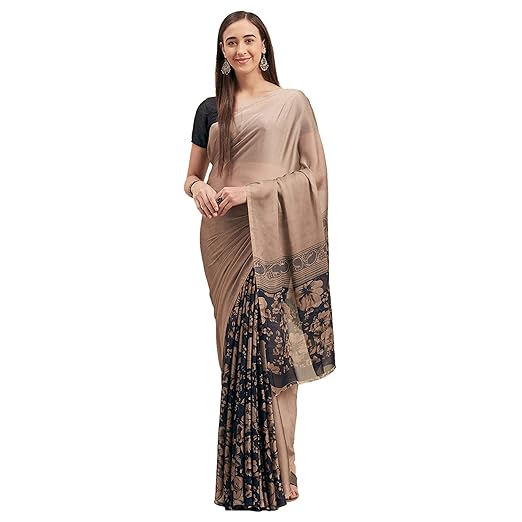 Womanista crepe with blouse piece Saree (TI1253_ Champagne & Blue_ Onesize)