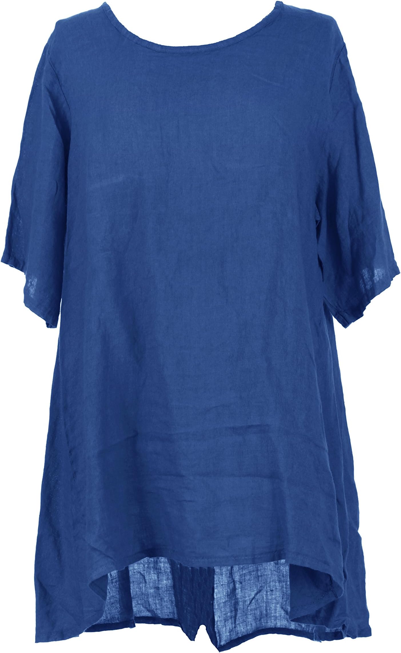 TEXTURE Ladies Womens Italian Lagenlook Short Sleeve Half Button Back Plain Linen Tunic Dress One Size