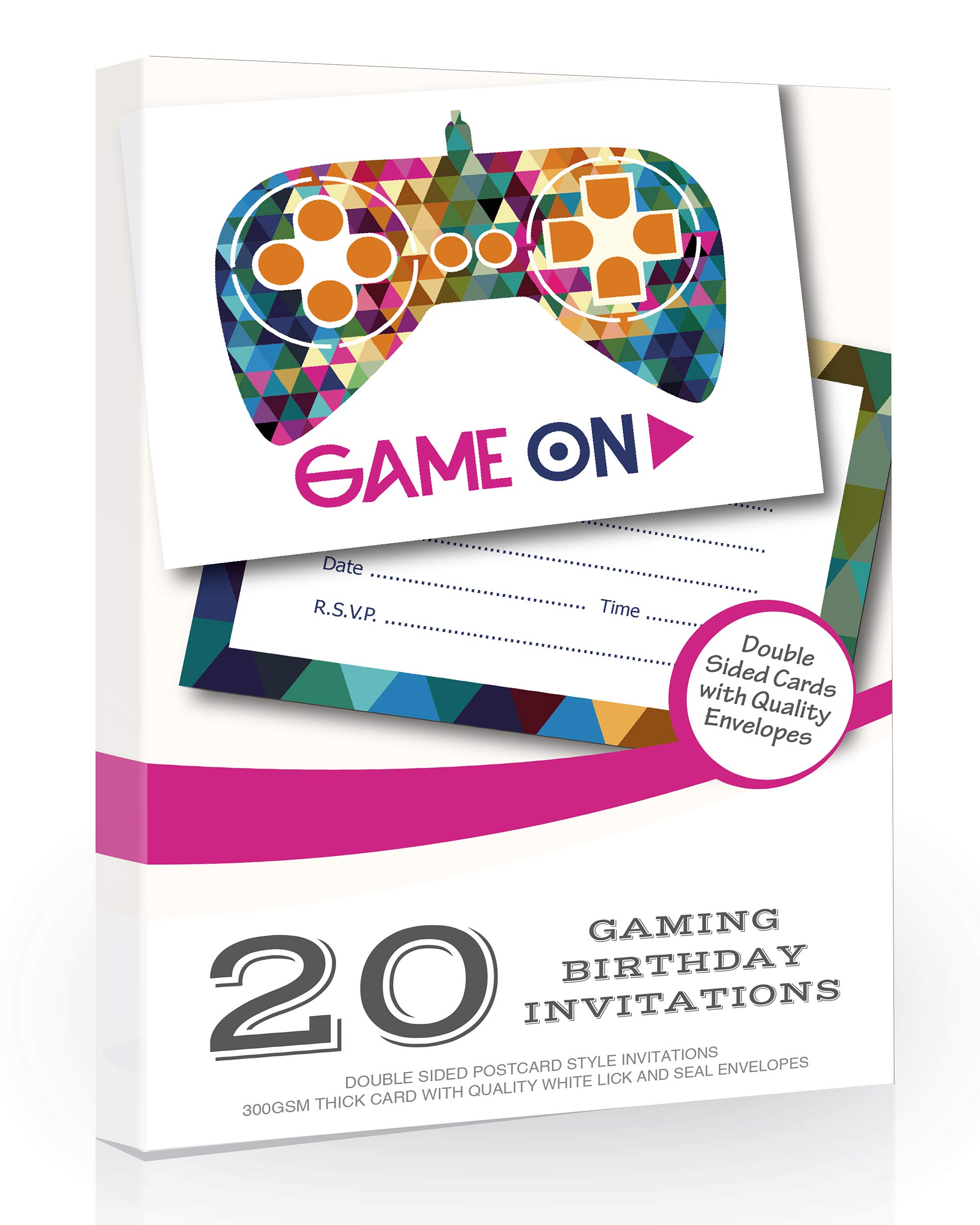 Olivia Samuel 20 x Gamer Party Invitations from Gaming Invites for Birthday Party - A6 Postcard Style with envelopes