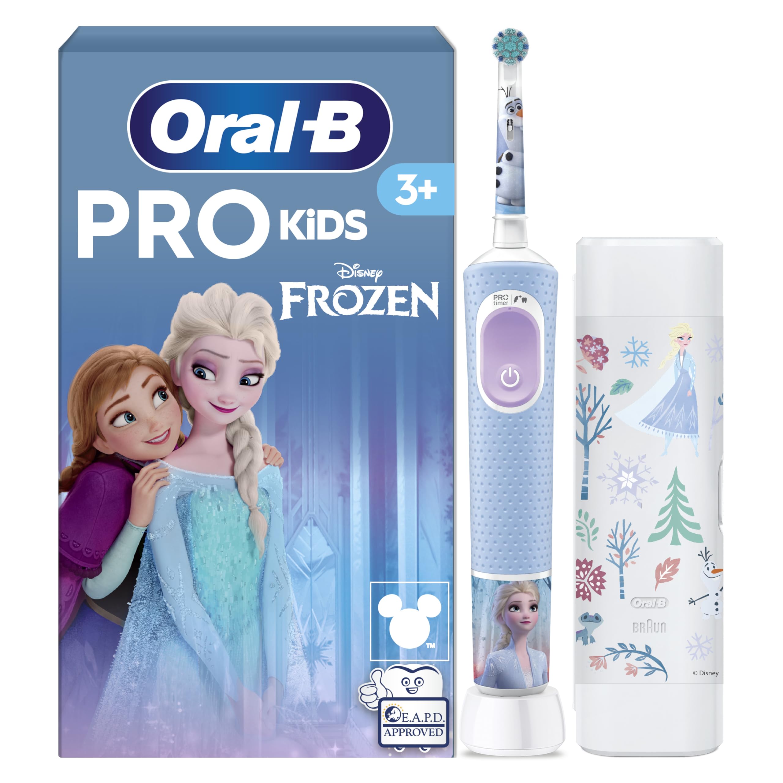Oral-B Pro Kids Frozen Elektrische Zahnbürste für Kinder — Electric Toothbrush ab 3 Jahren inkl. 1 Aufsteckbürste, Reise-Etui und 2 Putzmodi für Zahnpflege, Blau/Lila