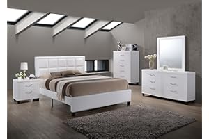 GTU Furniture Contemporary Styling White 5Pc Queen Bedroom Set(Q/D/M/N/C)