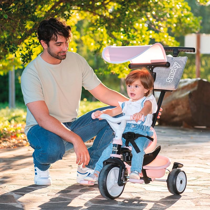 Triciclo Baby Driver Confort Rosa 3 en 1 Progresivo para Niños a Partir de 10 Meses, con Parasol Anti-UV, Volante con Claxon y Ruedas Silenciosas (7600741504)