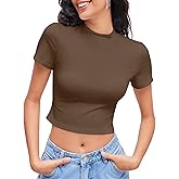 CIDER Womens Short Sleeve Shirts Summer Crop Tops Crewneck T Shirt Basic Baby Tees Going Out Tops Slim Fit Y2K Clothes