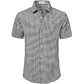 Manwan walk Mens Short Sleeve Plaid Casual Button Down Shirts Gingham Regular Fit Dress Shirts