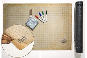 ABISHAI RPG Battle Grid Mat - 24" x 36" Double Sided Neoprene Mat Plus Dry Erase PVC Film - Table Top Role Playing Map - DND Role Play - Dungeons and Dragons Maps Tiles - Tabletop Gaming Mat