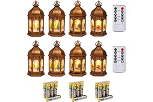 LLQ 8Pcs Christmas Mini Lantern, Vintage Lanterns with Remote for Christmas Tables Centerpieces, Small Lantern Decorative with Flickering Led Candle, Christmas Lanterns Decorative Outdoor Ornaments