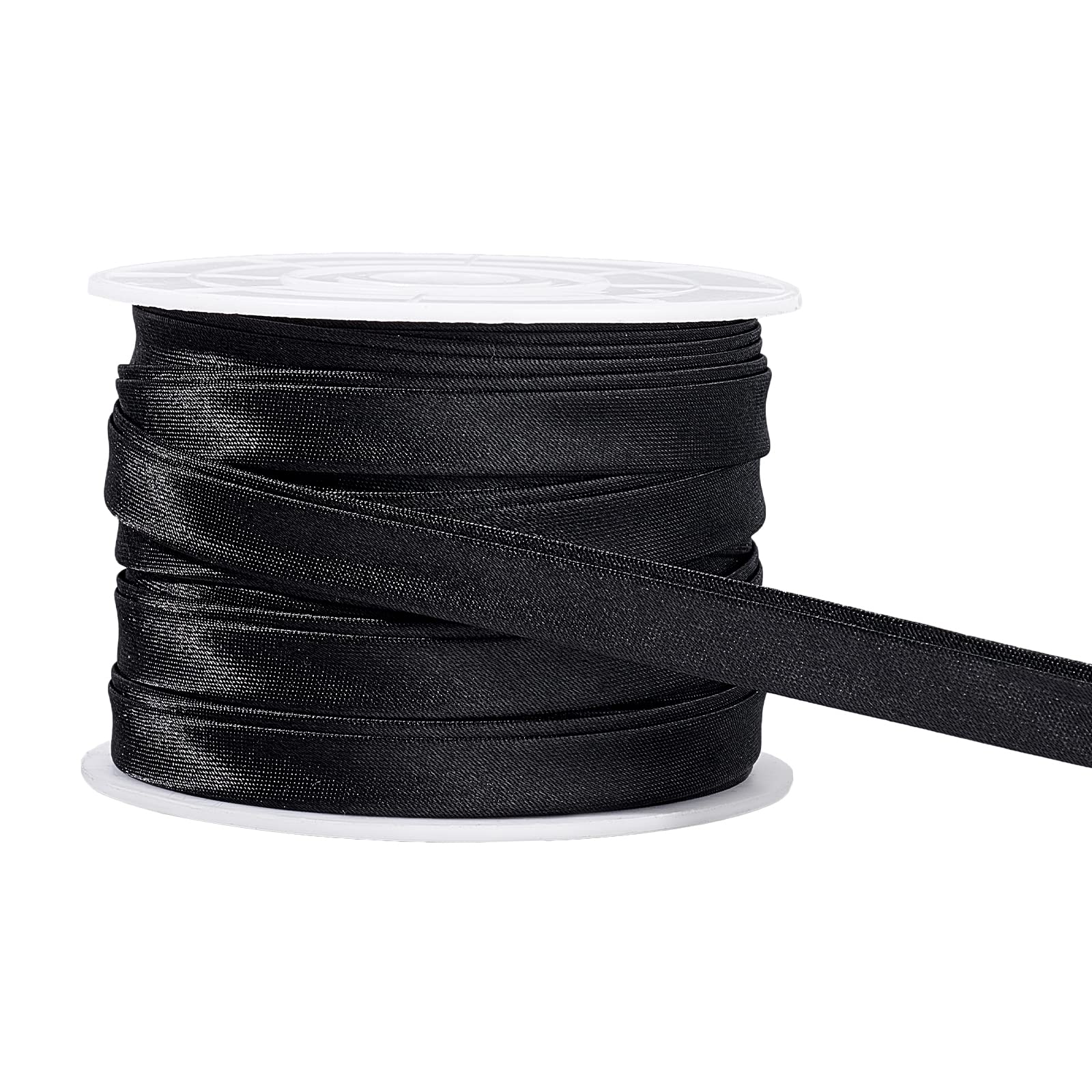 BENECREAT 13.5 Yard/12.5m Satin Bias Tape (10mm) Double Fold Satin Binding Bias Ribbon for Cheongsam Decoration, Clothing Seaming Piping, Black