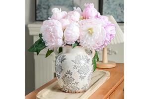 Enra Vintage vase with Handle,Blue and White Ceramic Decorative Flower vase, Chinoiserie Floral Vase,Large Rustic Vases for Home Decors, Living Room, Bookshelf, Office,7.8 in