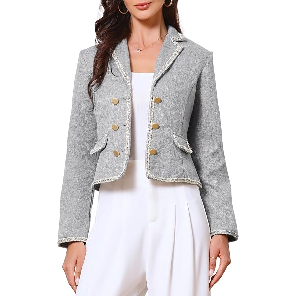 Blazer En Tweed Blanc à Carreaux - Coupe Mince Sans Col - Pour Bureau & Travail - Poches élégantes - Taille L - Rose Blazer En Tweed Blanc à Carreaux - Coupe Mince Sans Col - Pour Bureau & Travail - Poches élégantes - Taille L - Rose