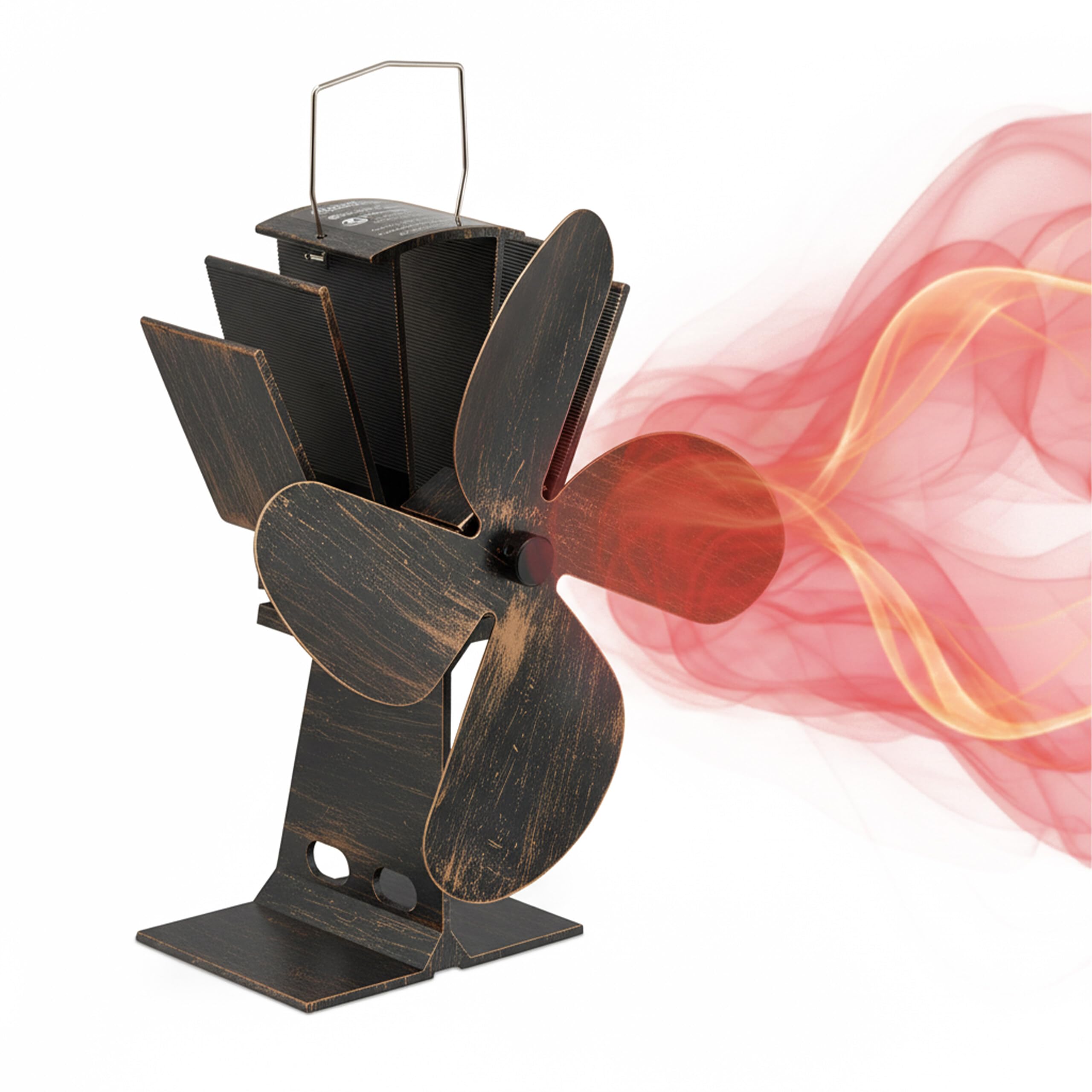 Relaxdays Stove Fan, without Electricity, Low Noise, for Fireplace, Heat Driven & Resistant, 4 Blades, Vintage, Bronze