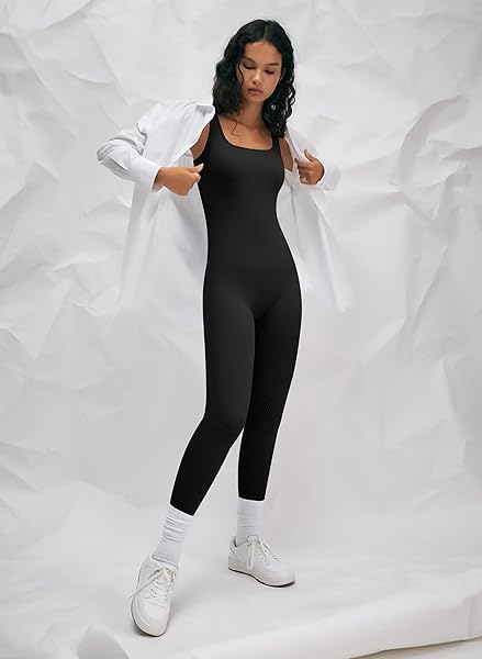 GXIN WOMEN’S YOGA RIBBED TANK TOP JUMPSUIT GYM SLEEVELESS ONE PIECE FASHION JUMPSUITS BLACK