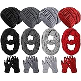Suhine 16 Pcs Winter Beanie Hat Scarf Gloves Set Women Winter Knitted Hat Circle Scarves Touchscreen Gloves Earmuffs
