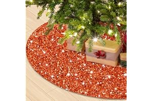 WUPIOS Burnt Orange Christmas Tree Skirt 46 Inch Sequin Tree Skirt for 6FT Trees Velvet Tree Rug Skirt Embroidered Glitter Tree Skirt Cover Shiny Fall Tree Skirts for Christmas Thanksgiving Decoration