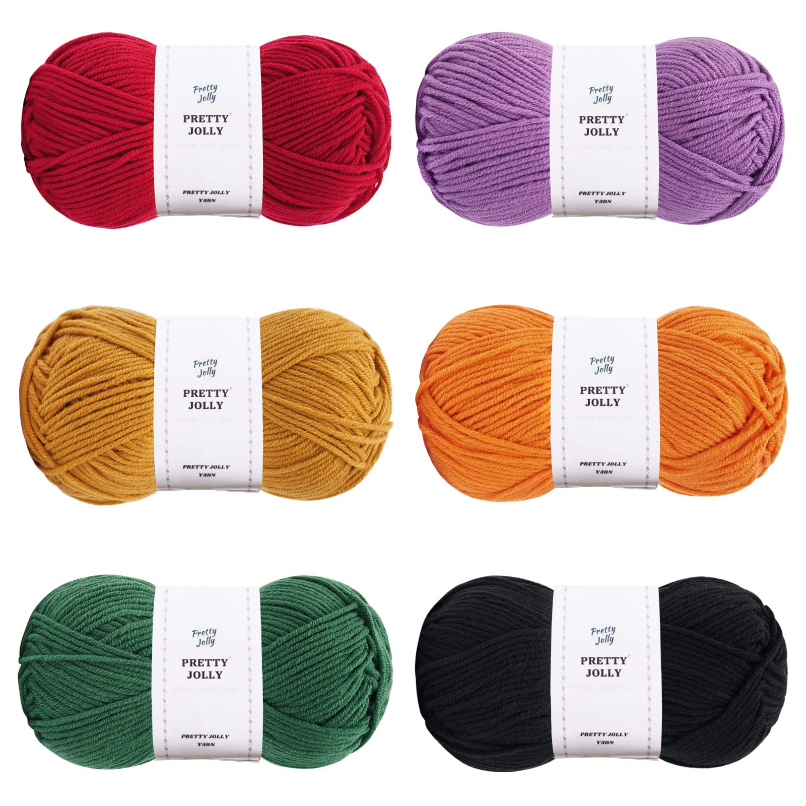 Pretty Jolly 300g Soft Assorted Colors Yarn - Sport Weight,100% Acrylic, 4 Ply, Bonbons Yarn for Crochet & Knit, DIY Project Starter Kit for Kids or Adults(Total 795m) (Halloween)