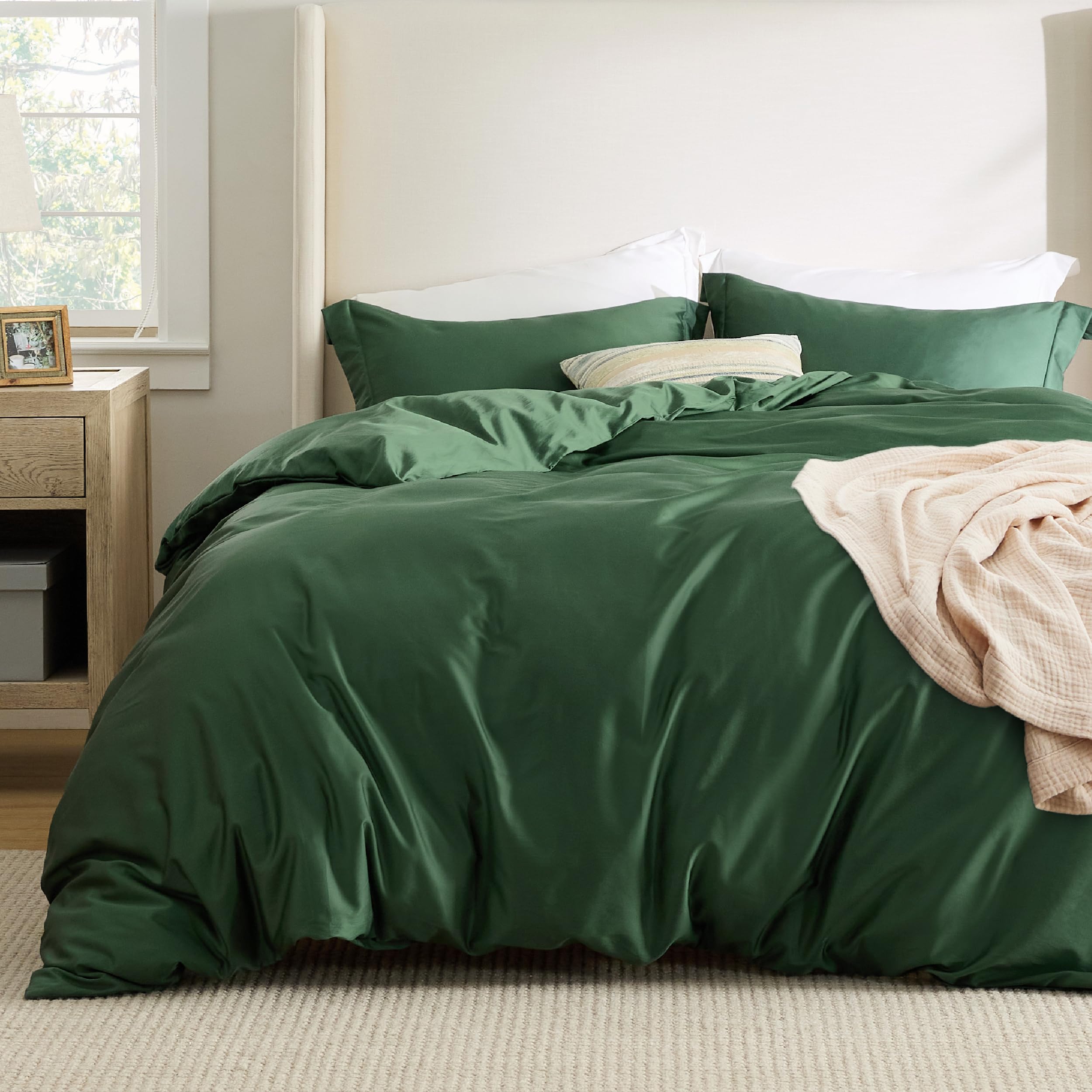 Photo 1 of Bedsure Cooling Duvet Cover Queen - Moisture Wicking and Silky Eucalyptus Lyocell Cotton Hybrid Comforter Cover Set for Hot Sleeper - Buttery Soft and Breathable, Cooling Bedding Set, Forest Green