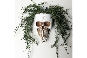 Dolkgy Skull Wall Planter for Indoor Outdoor Plants, Hanging Skull Vase Unique Face Flower Pot Head Planters, Resin Skeleton Gothic Planter for Home Decorations, White Skull Hanging Planter