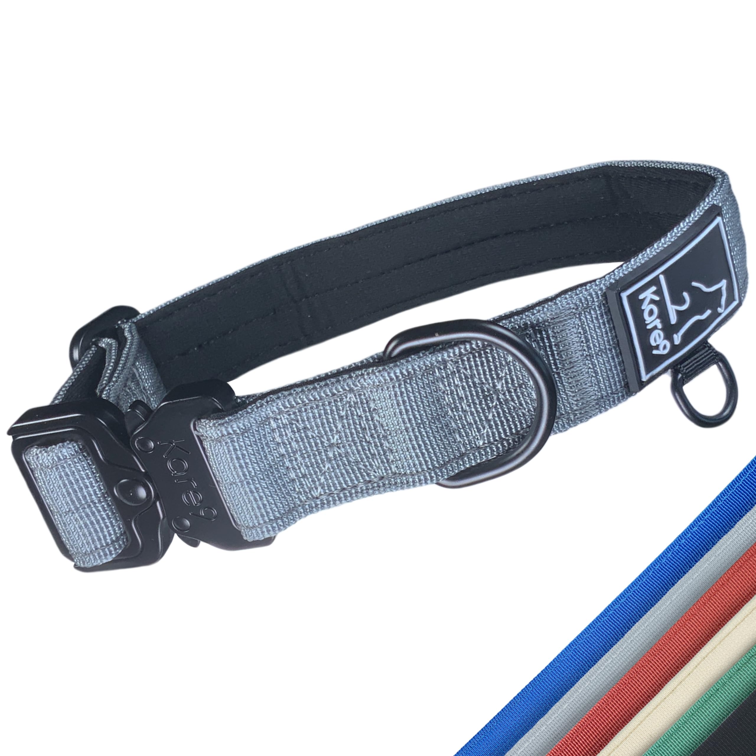Kare9 Strong Grey Dog Collar for Medium Dogs / Small Dogs | Adjustable from 33cm - 43cm | Padded Dog Collar w/ Secure Metal Buckle — image 1