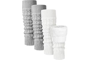 Shihanee 2 Pairs Winter Fleece Lined Leg Warmers for Women Warm Long Boot Socks Knit Thick Calf Warmers for Skating Walking